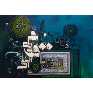 Bin Qalander, 24 x 36 Inch, Oil on Canvas, Calligraphy Painting, AC-BIQ-059